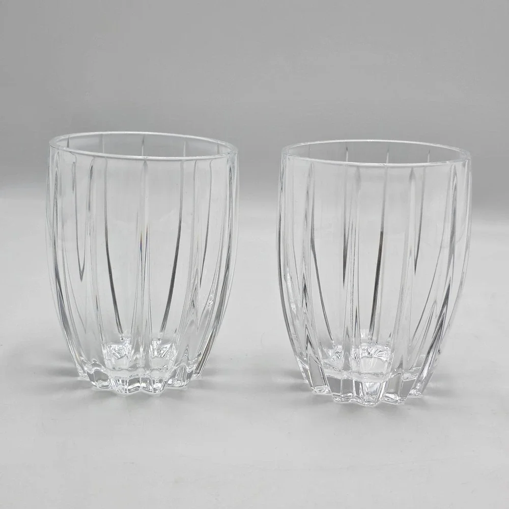 2 X MARQUIS BY WATERFORD OMEGA PATTERN DOUBLE‎ OLD FASHIONED GLASS HEAVY SIGNED